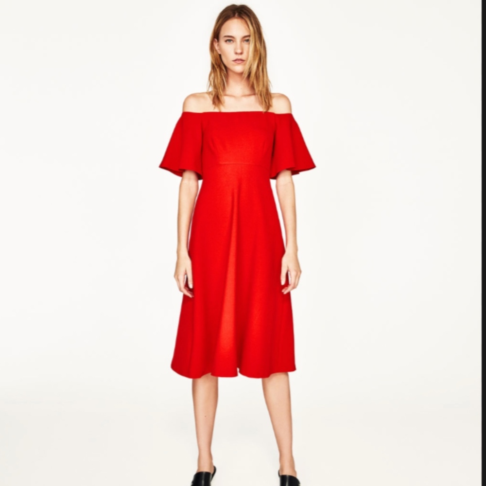 zara red off the shoulder dress M